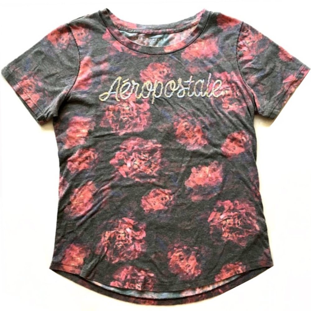 Aeropostale Silver Sequin Floral Aeropostale Tee